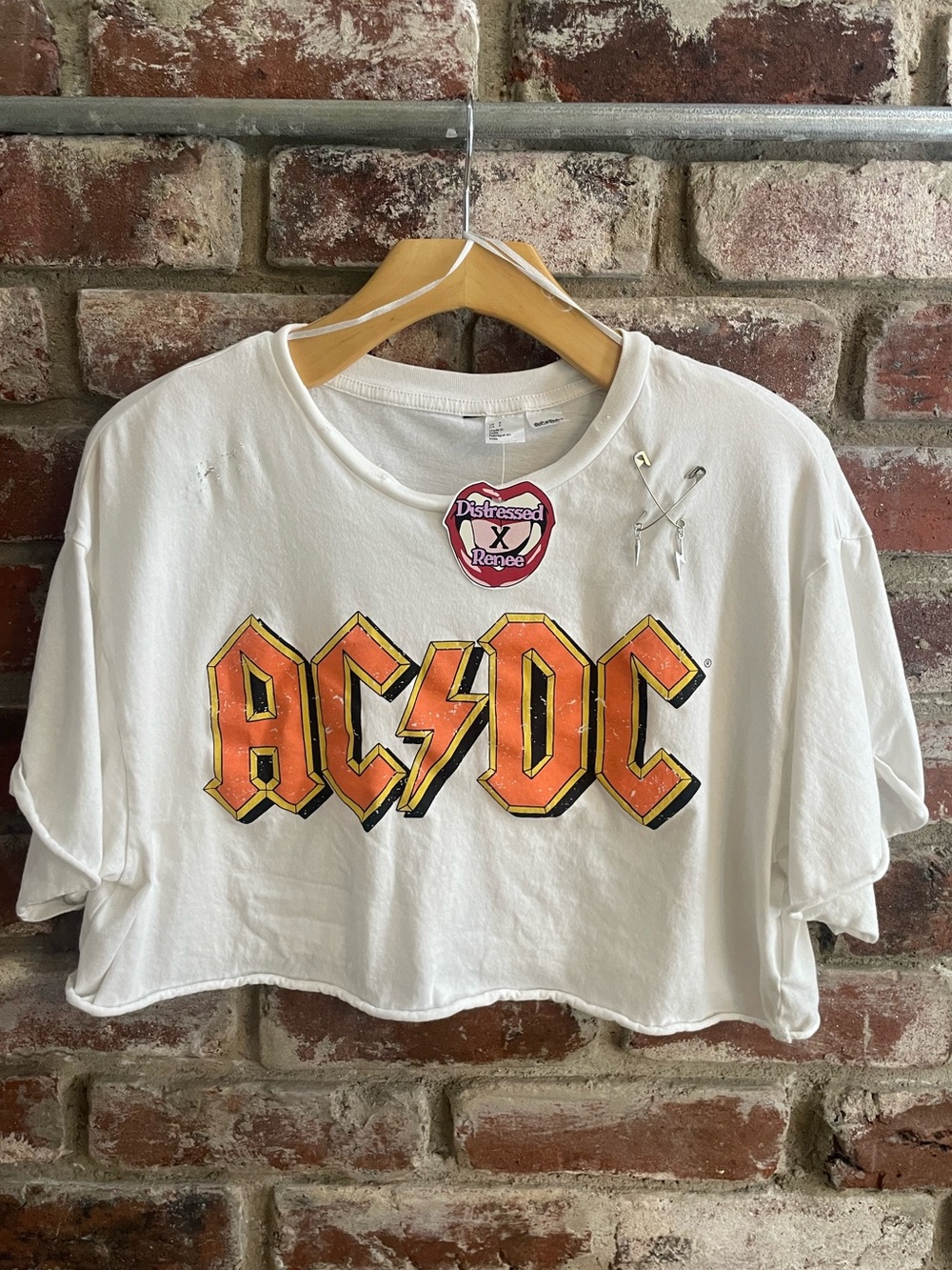 AC/DC White Distressed Crop Tee